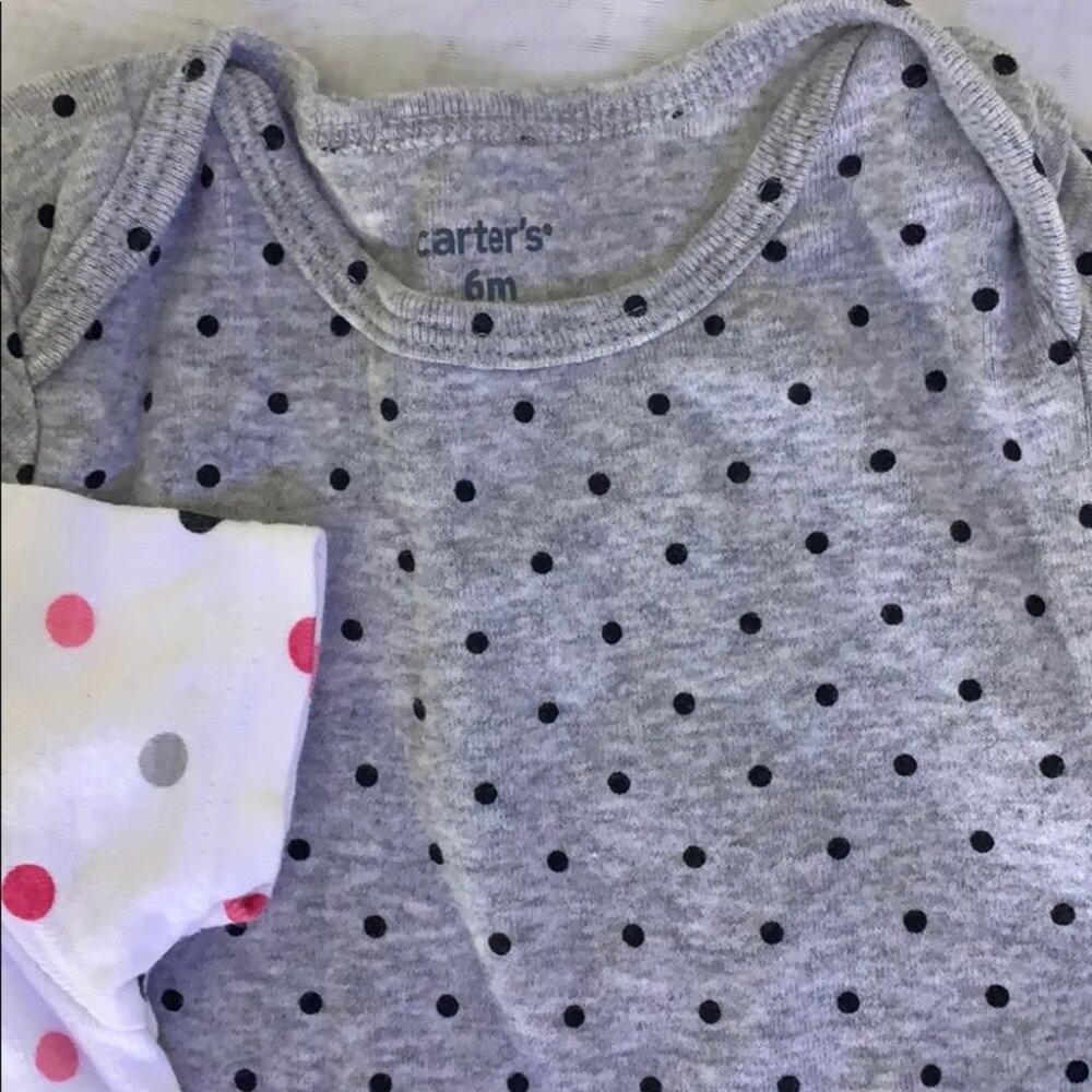4 piece lot Bundle 2 snap crotch polka dot bodysuits 2 pants ruffle butt 6 month - Picture 4 of 6